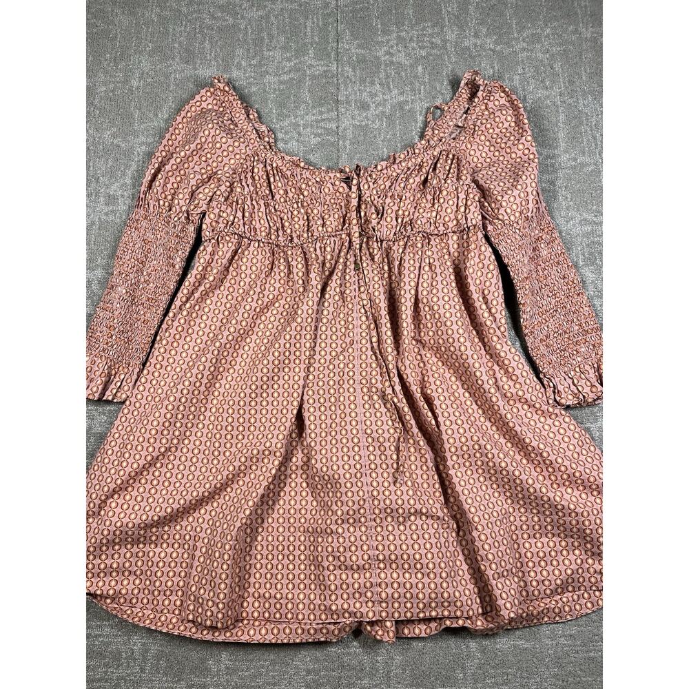 Free People Mini Dress Red Star Dip Smocked Allover Print Loose A Line Large - Picture 3 of 11